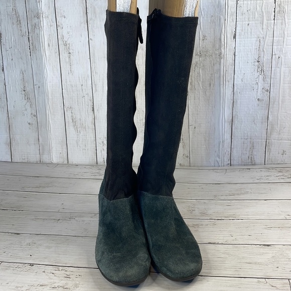 Rockport Waterproof Suede and Fabric Navy Blue and Black Knee High Wedge Boots - Picture 5 of 15